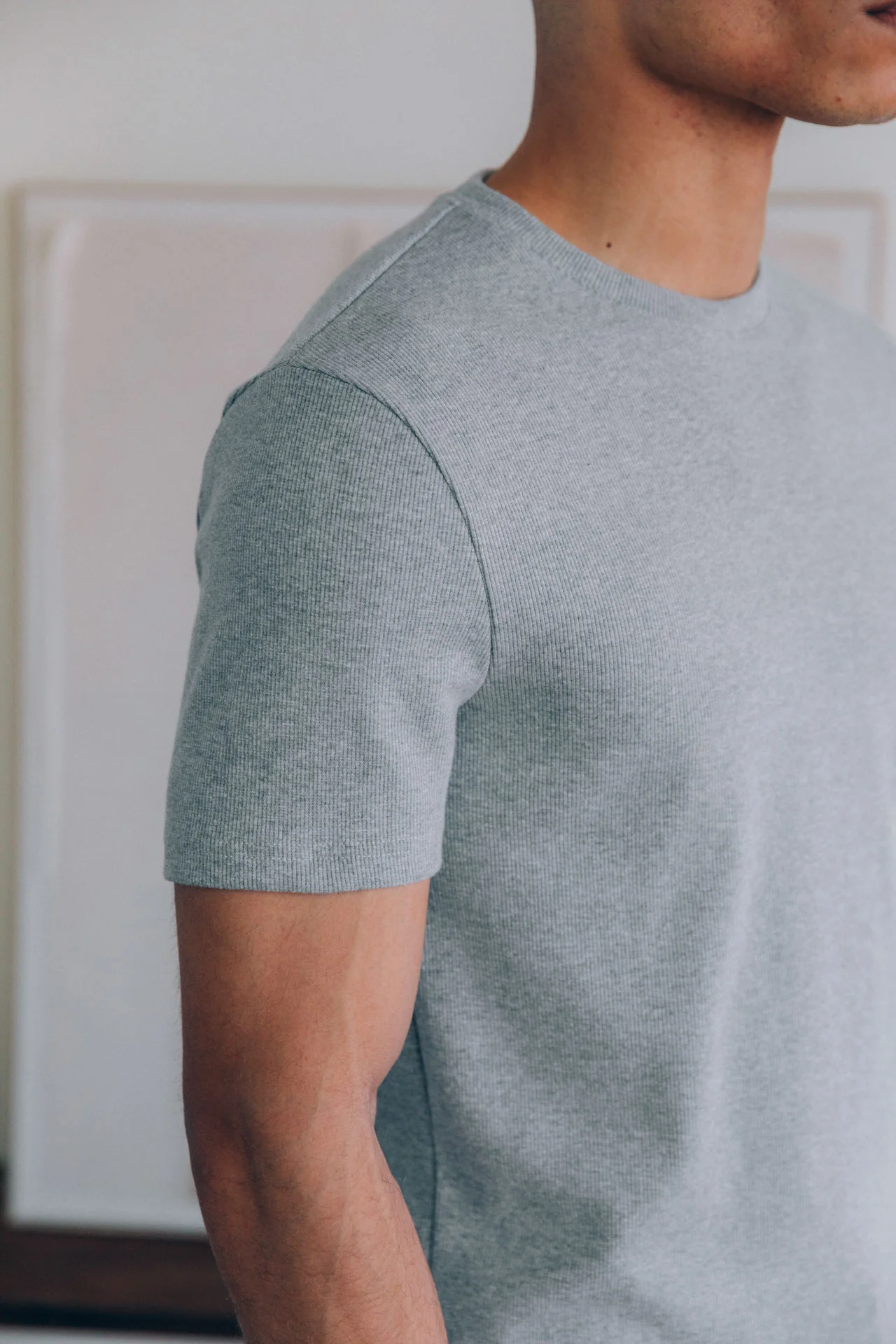 Bernard Ribbed T-Shirt, Grey - Image 6