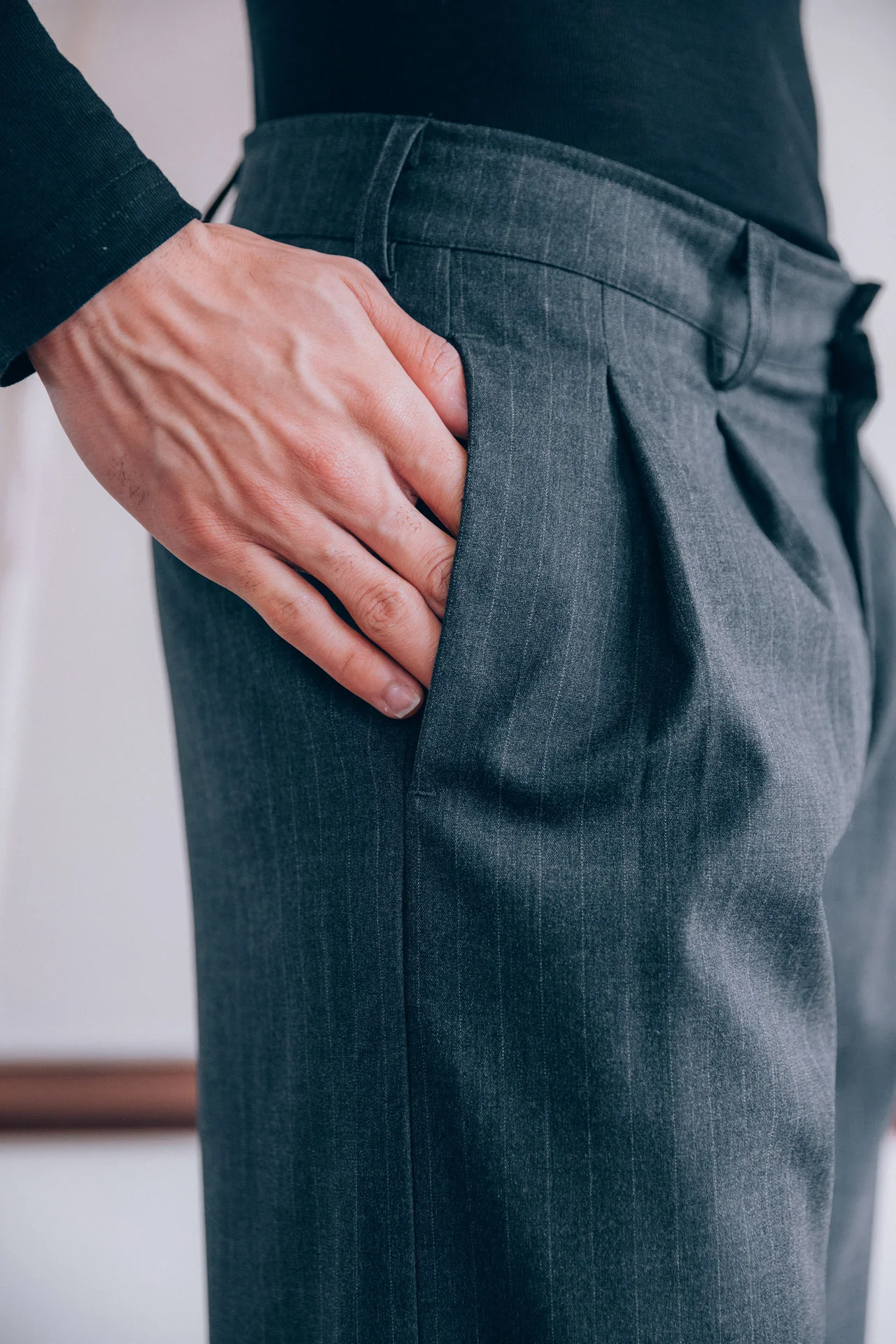 Gerard Pinstripe Trousers, Grey - Image 12