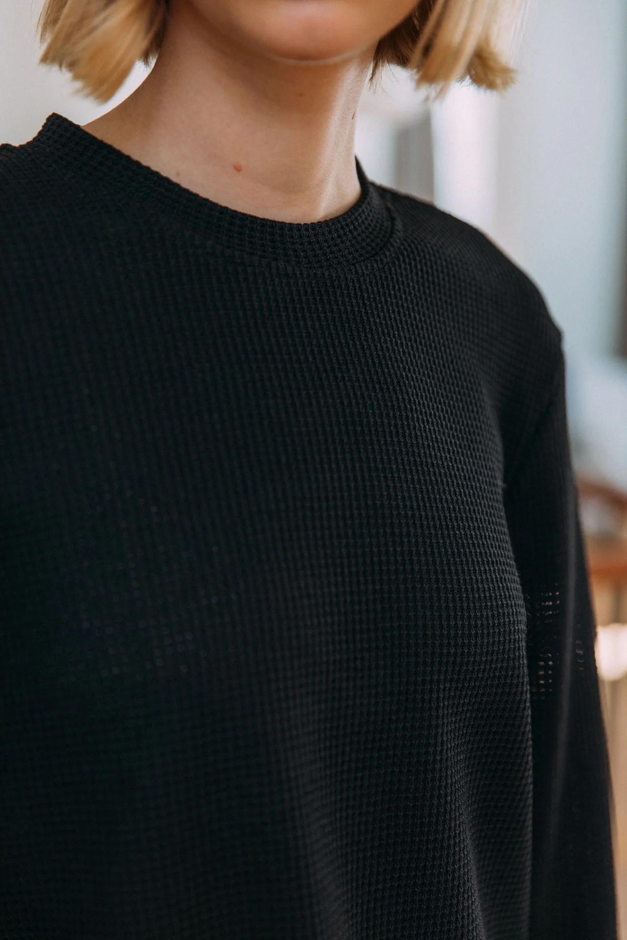 Micah Waffle T-Shirt, Black - Image 11