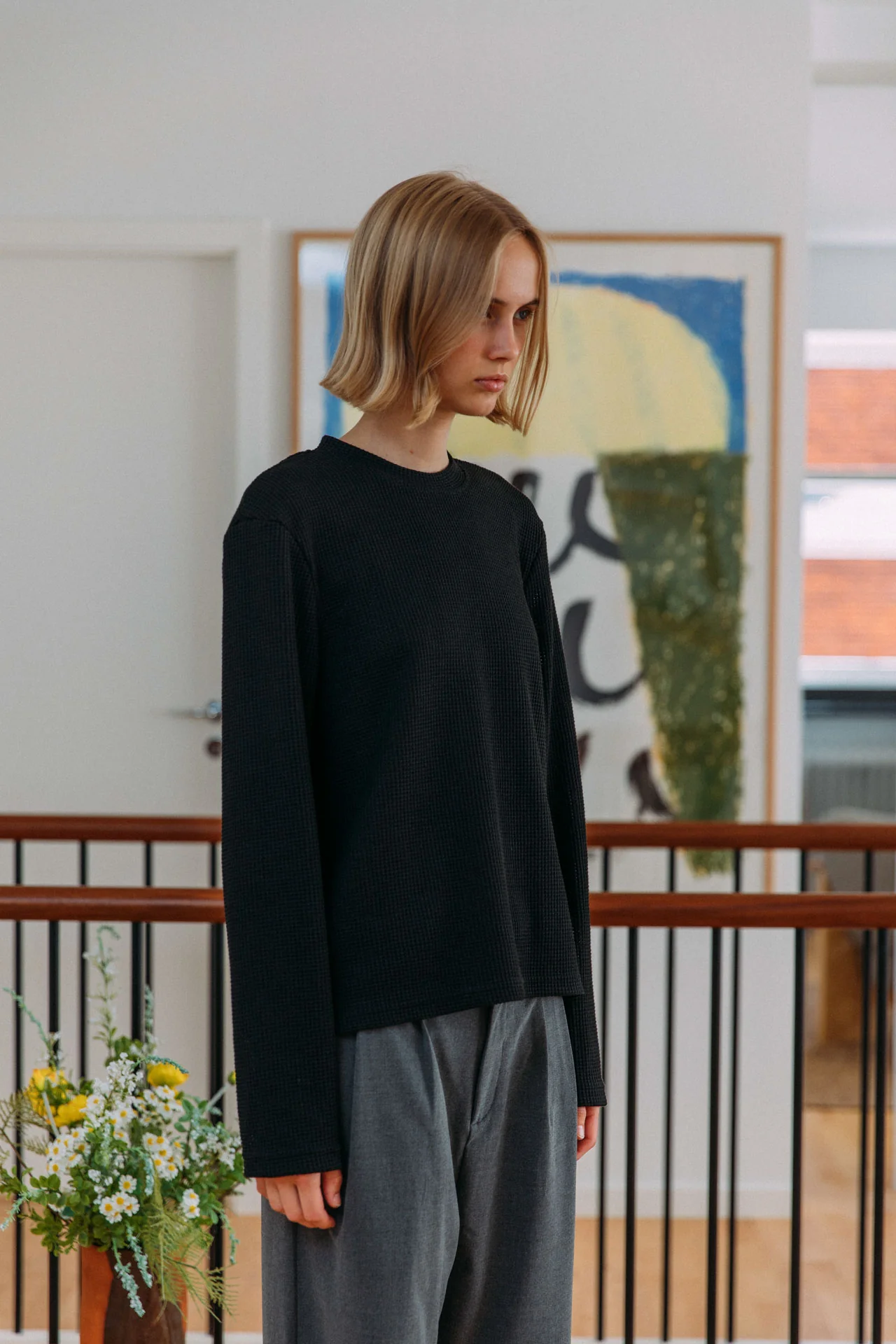 Micah Waffle T-Shirt, Black - Image 3