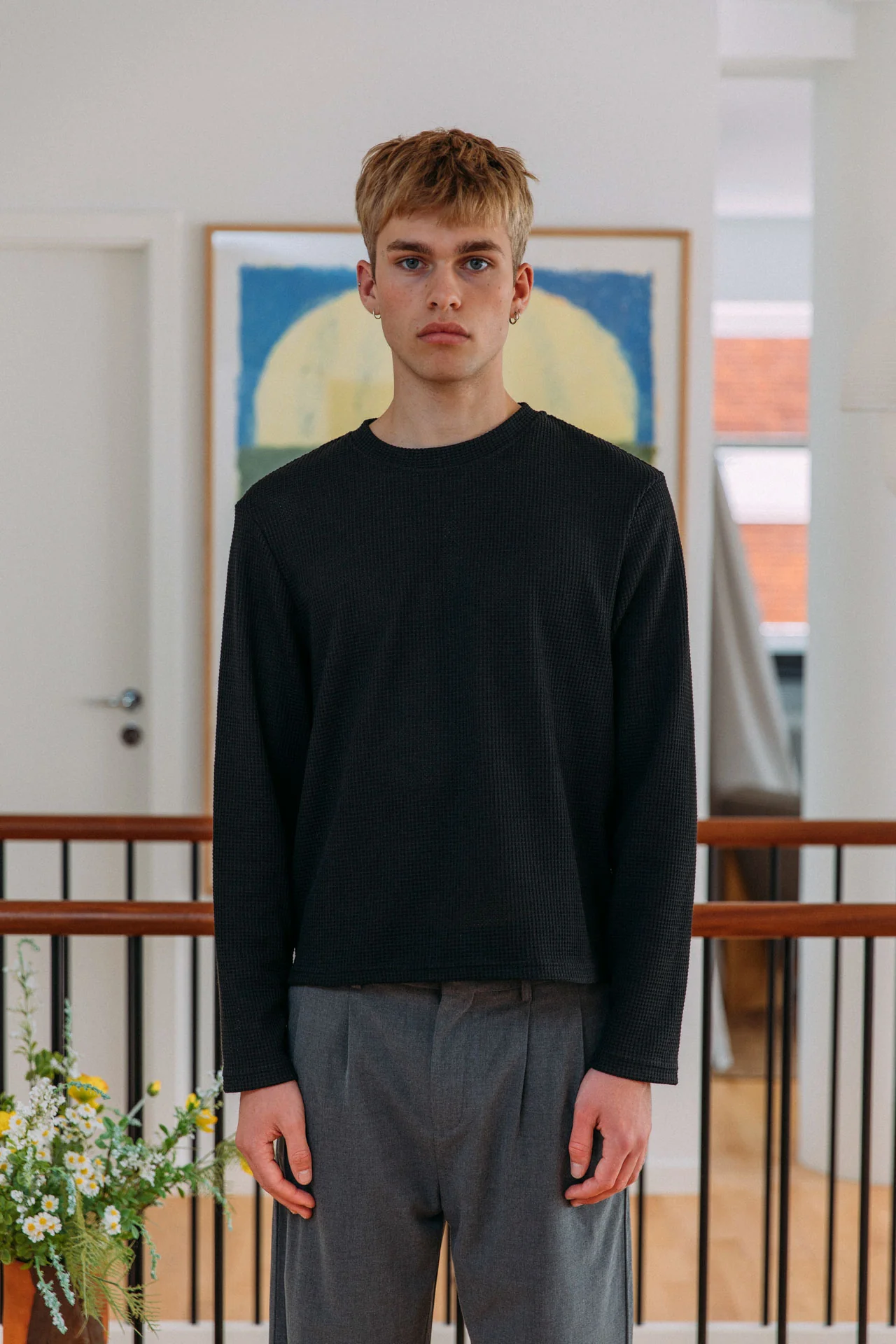 Micah Waffle T-Shirt, Black - Image 6