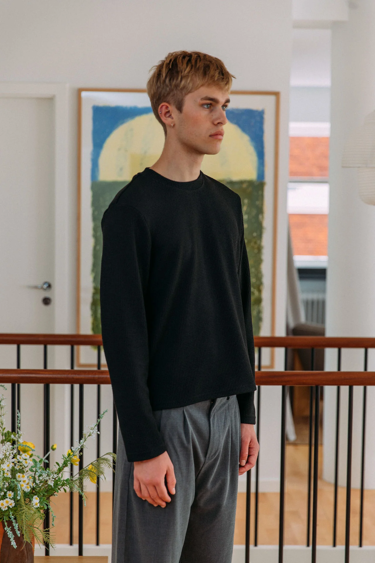 Micah Waffle T-Shirt, Black - Image 7