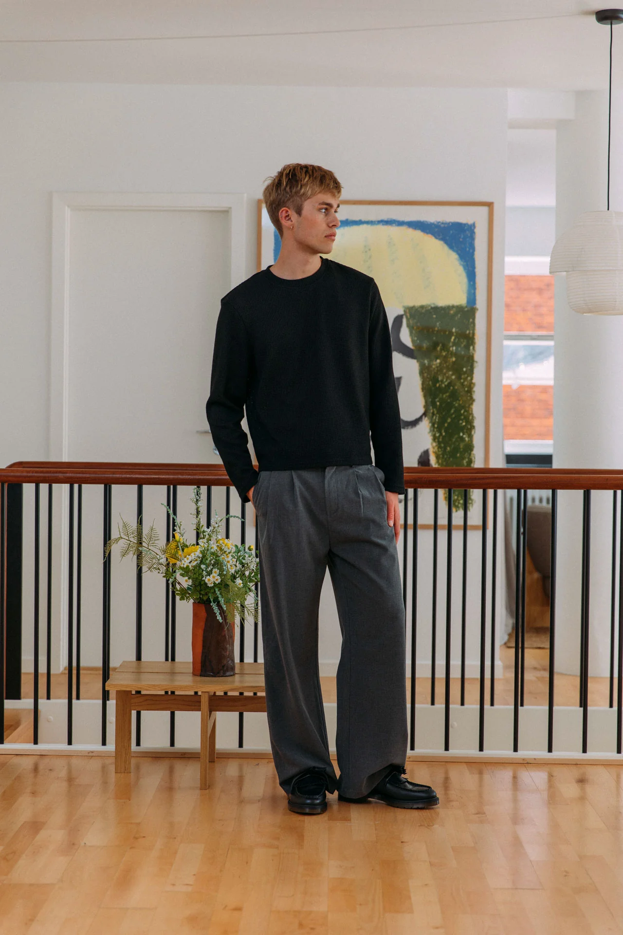 Micah Waffle T-Shirt, Black - Image 9