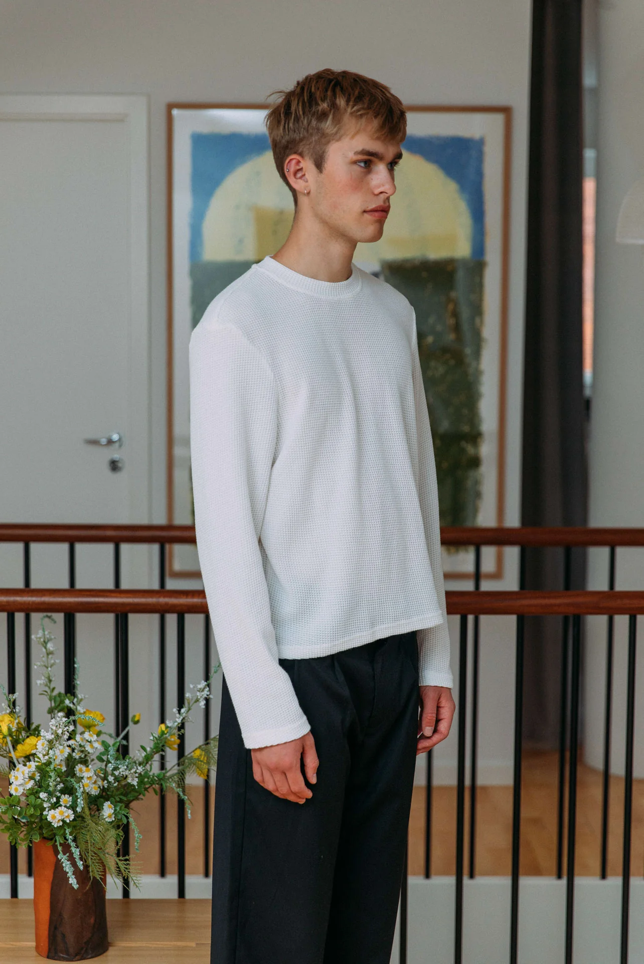 Micah Waffle T-Shirt, White - Image 3